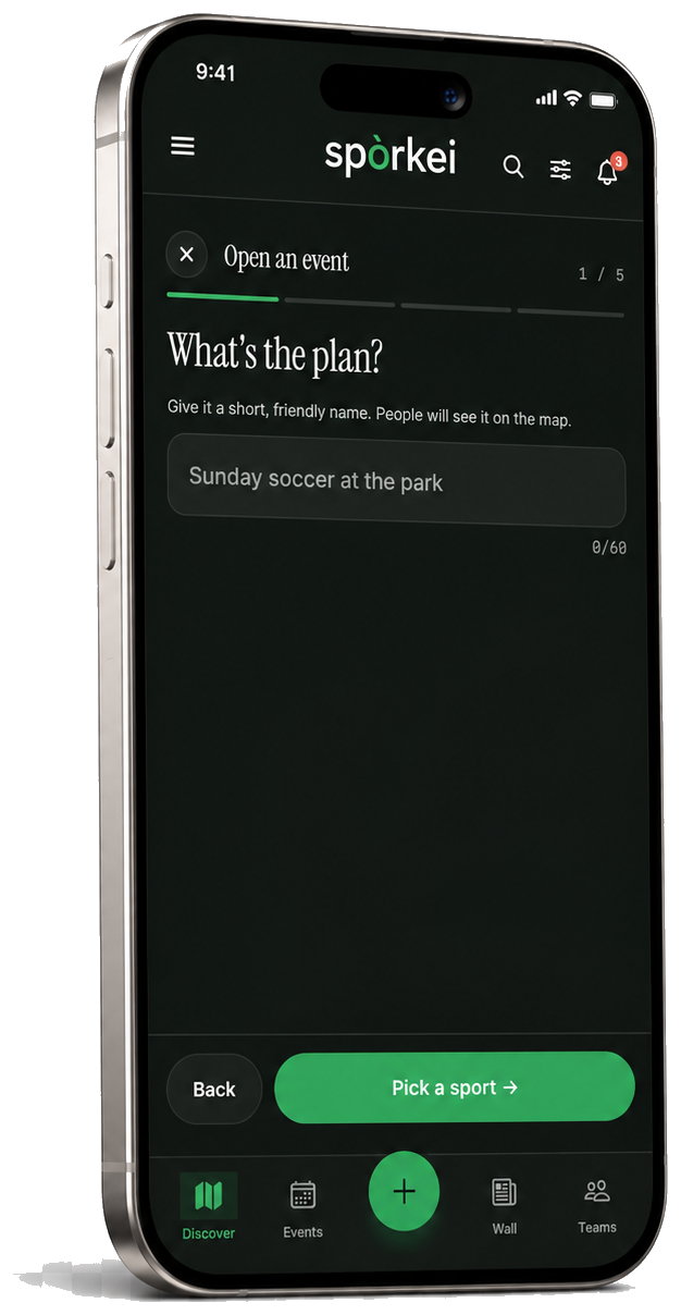 Sporkei create event flow