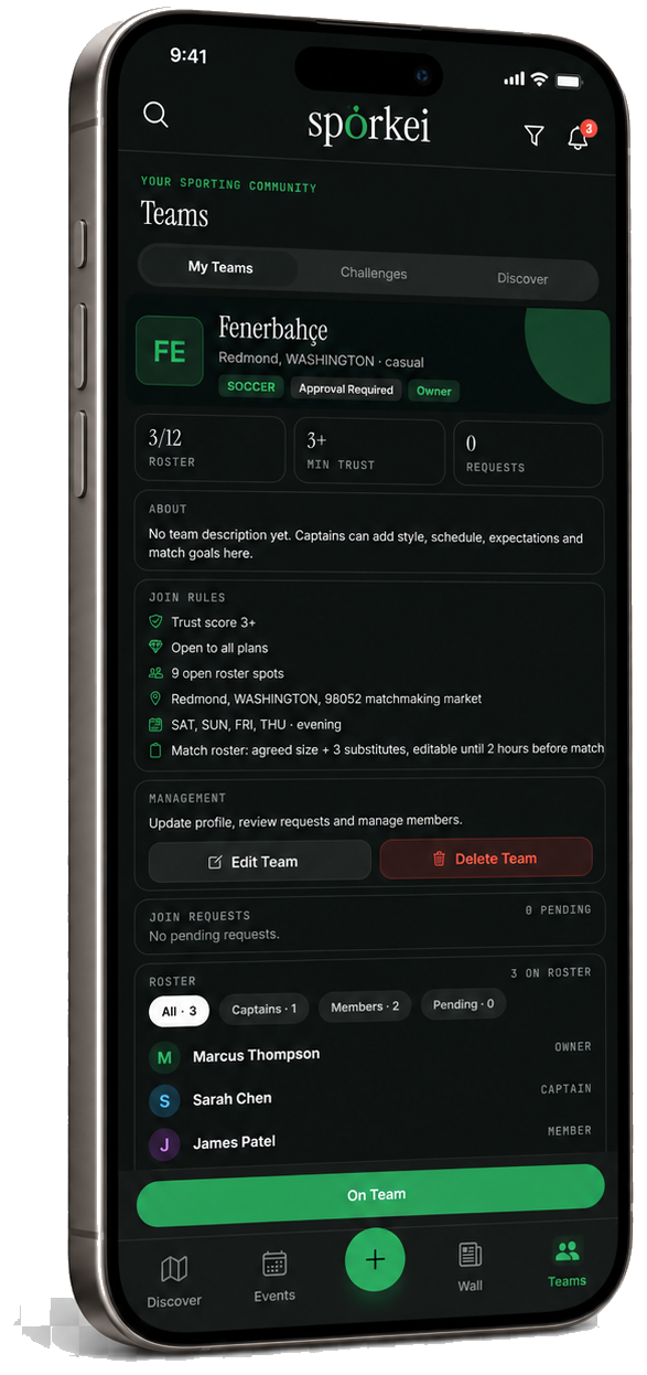Sporkei team management screen