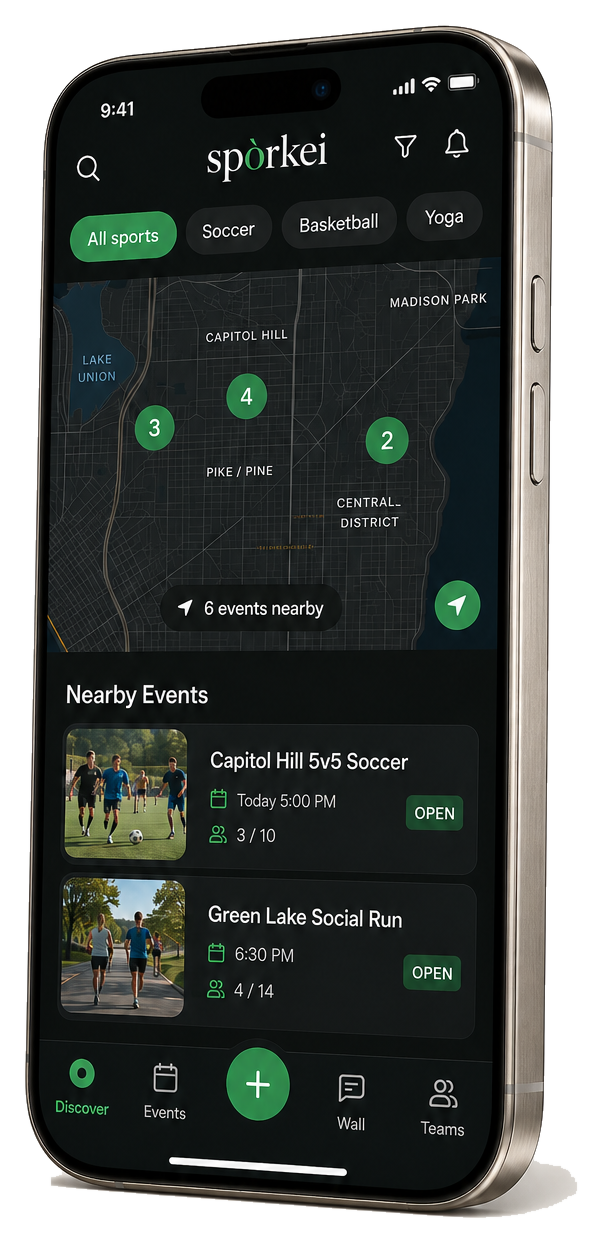 Sporkei discover map with nearby events